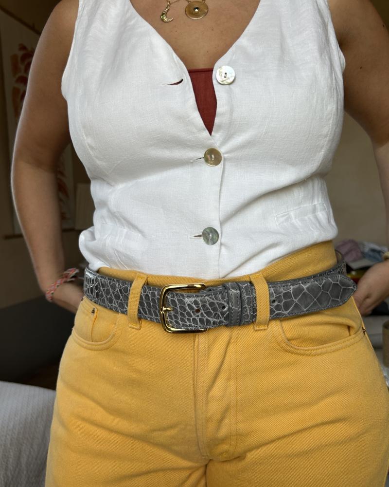Gold metal buckle belt - Grey - Image 5