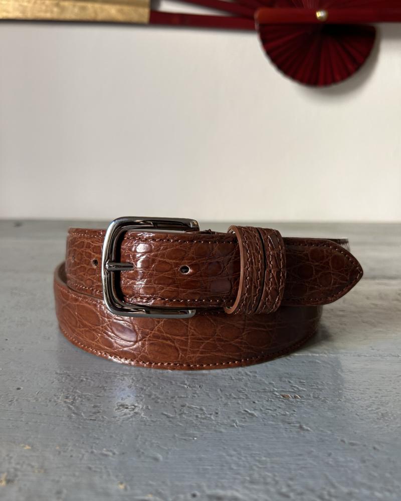 Silver metal buckle belt - Cocoa Brown