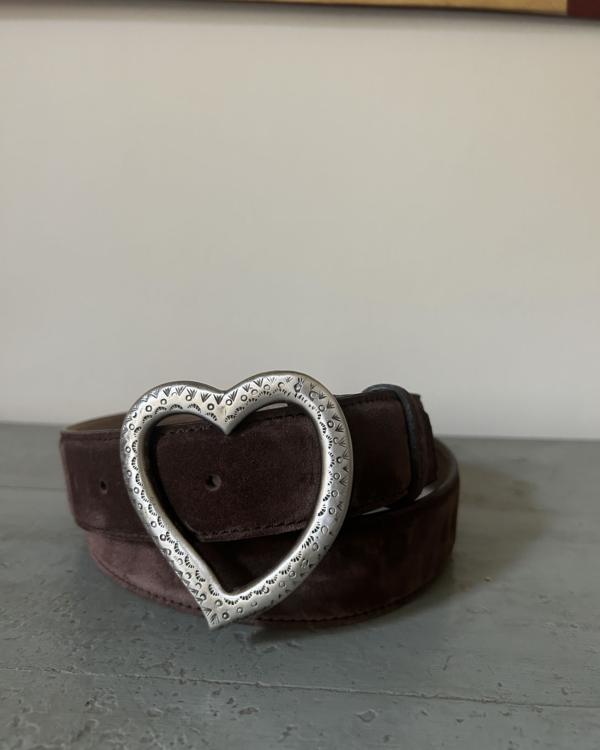 Cintura Cuore - Camoscio tabacco & fibbia cuore