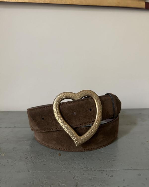 Cintura Cuore - Camoscio cammello & cuore in metallo dorato