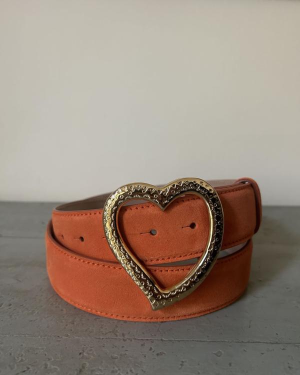 Cintura Cuore - Camoscio arancione & cuore in metallo dorato
