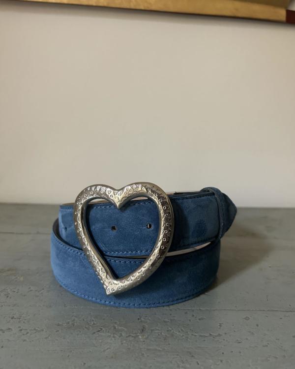 Cintura Cuore - Camoscio ceruleo & cuore in metallo