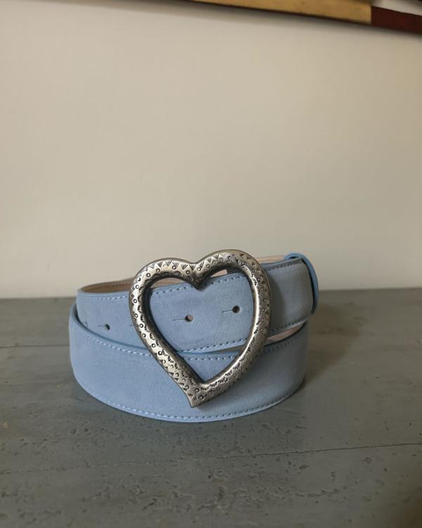 Cintura Cuore - Camoscio celeste & cuore in metallo
