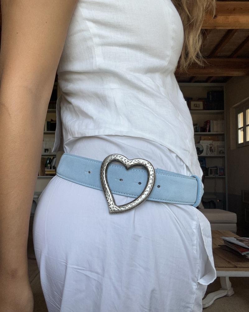 The Heart Belt - Light Blue Suede & Metal Buckle - Image 6