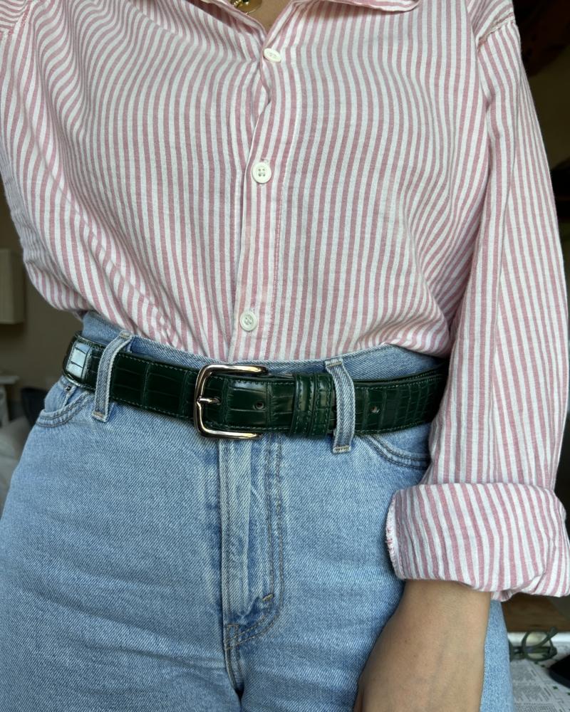 Silver metal buckle belt - Forest Green - Image 7