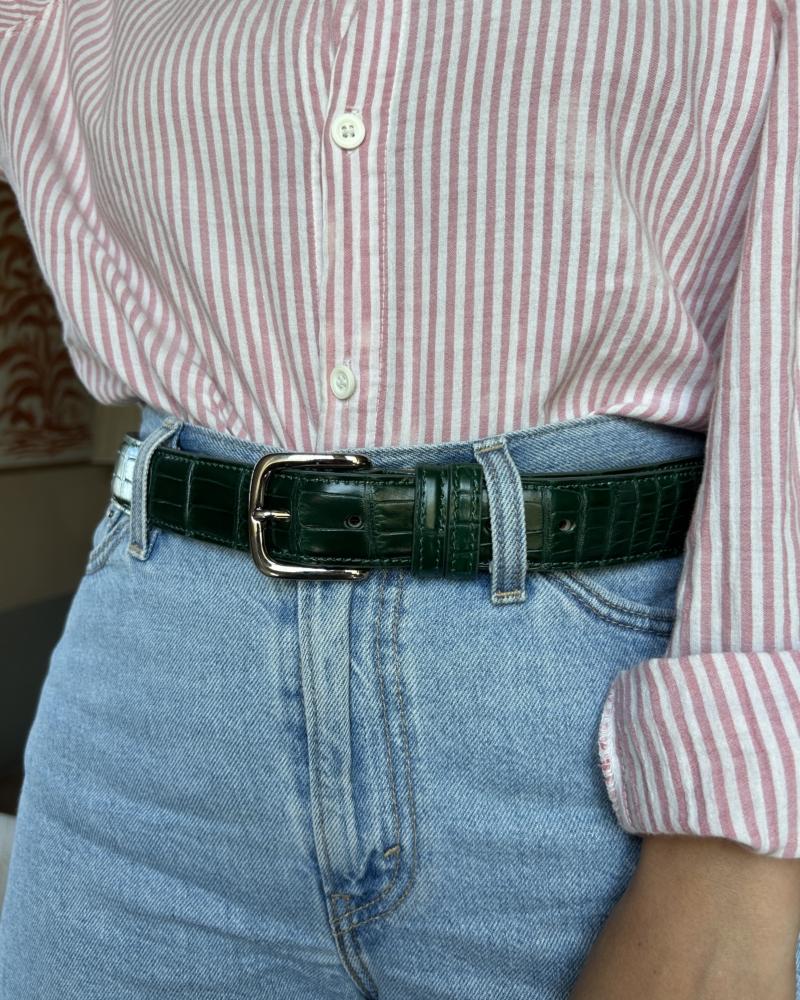 Silver metal buckle belt - Forest Green - Image 8