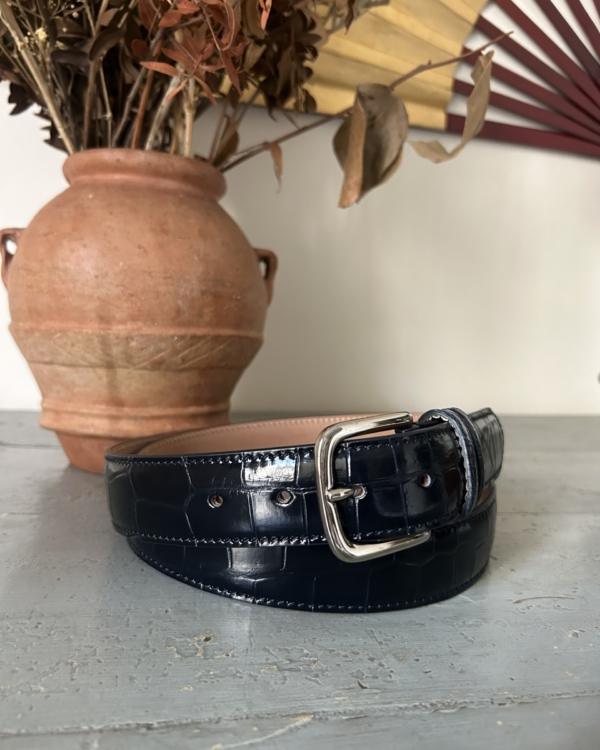 Cintura con fibbia in metallo argentato - blu