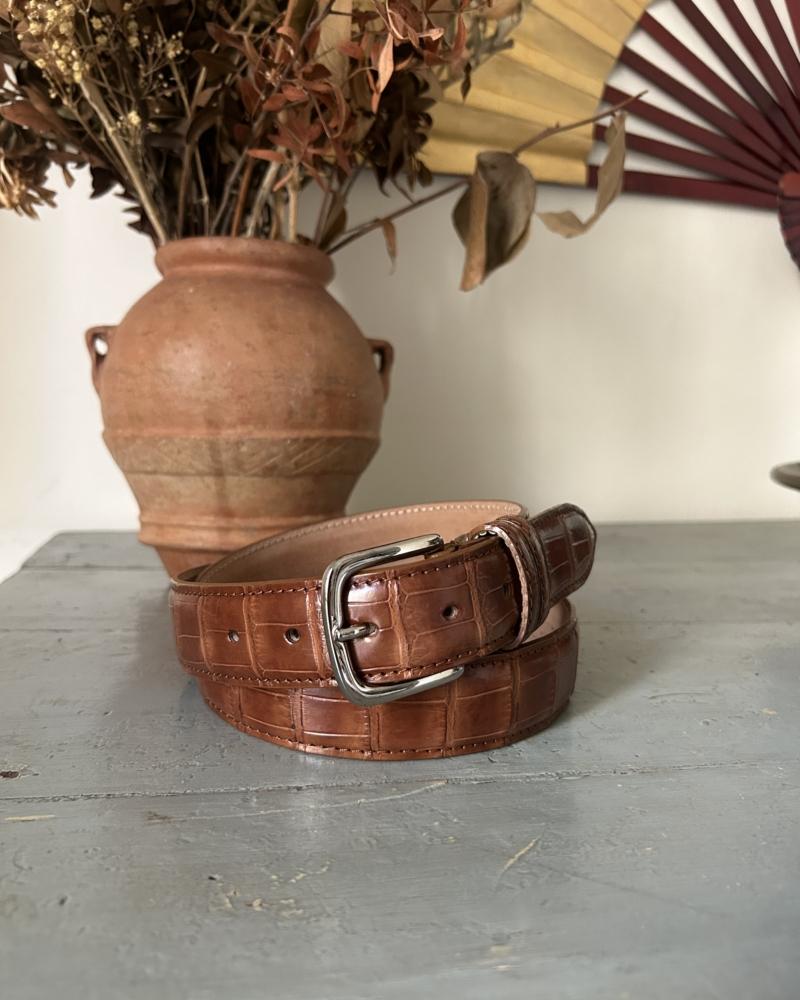 Silver metal buckle belt - Brown nuts