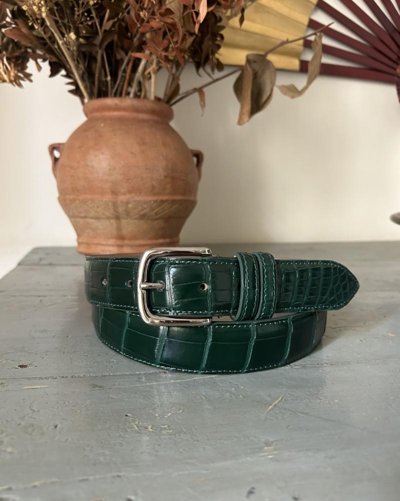 Silver metal buckle belt - Forest Green - Image 4