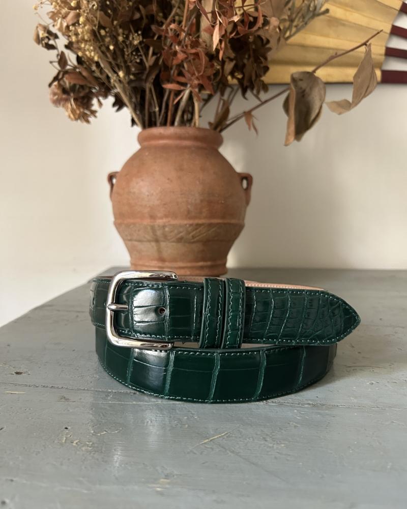 Silver metal buckle belt - Forest Green - Image 5