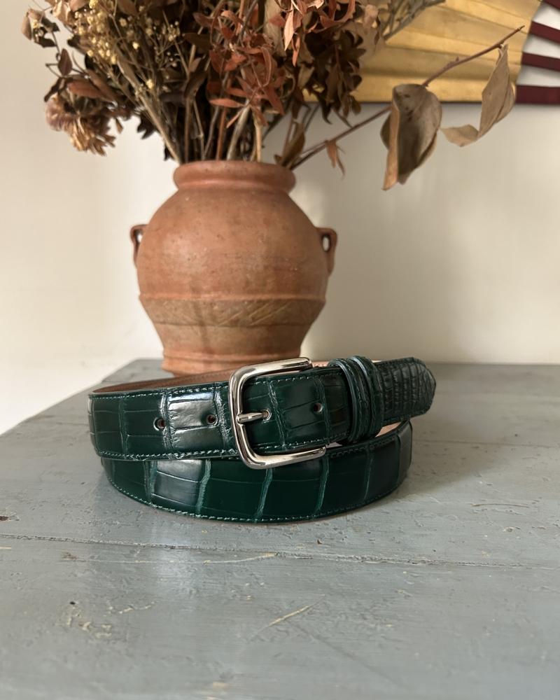 Silver metal buckle belt - Forest Green