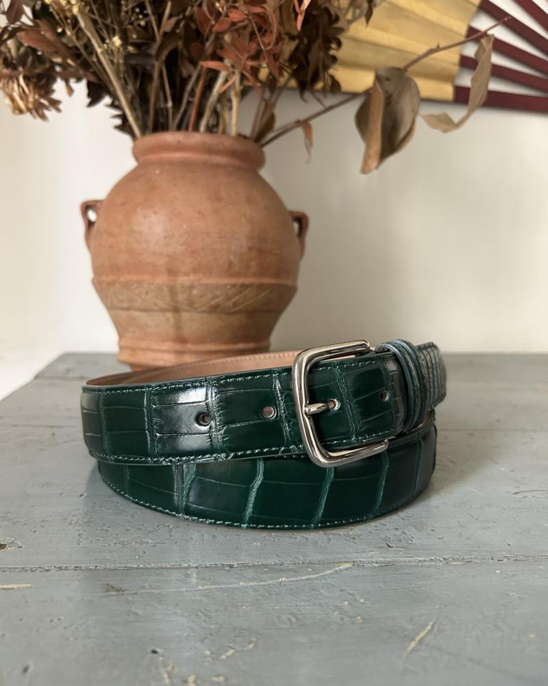 Silver metal buckle belt - Forest Green - Image 2