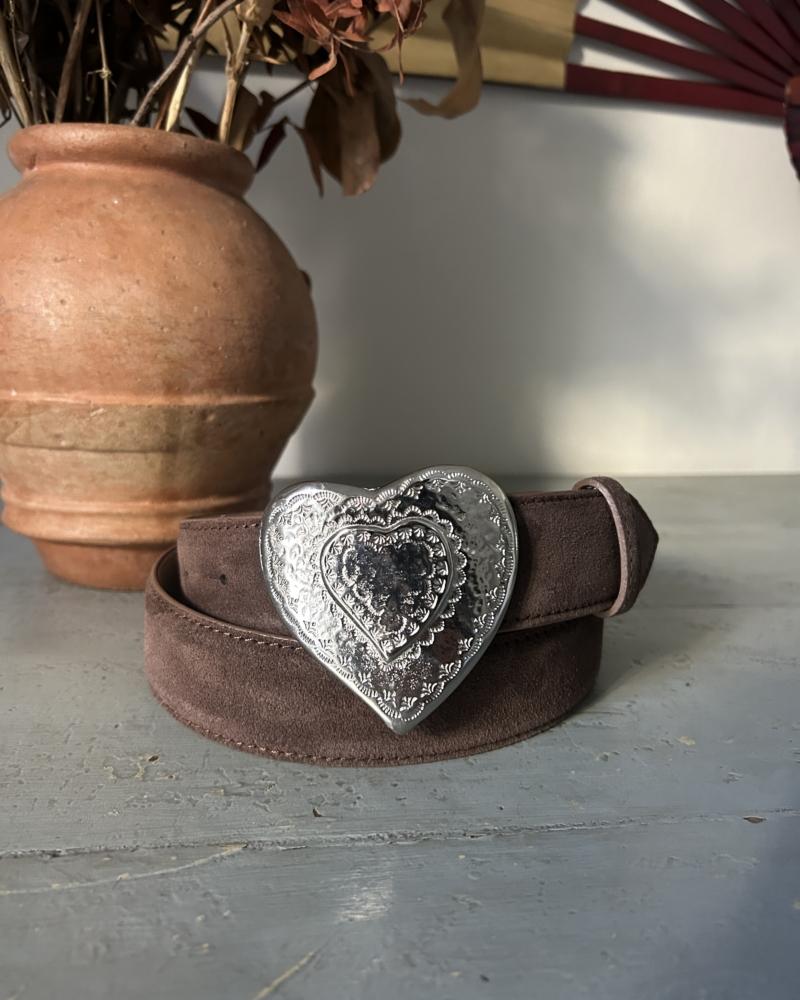 The Heart Belt - Brown Suede & Metal Buckle - Image 2