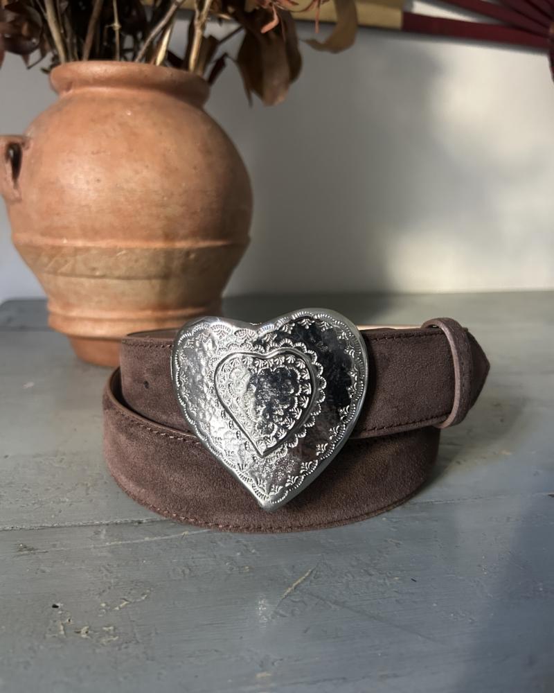 The Heart Belt - Brown Suede & Metal Buckle - Image 3