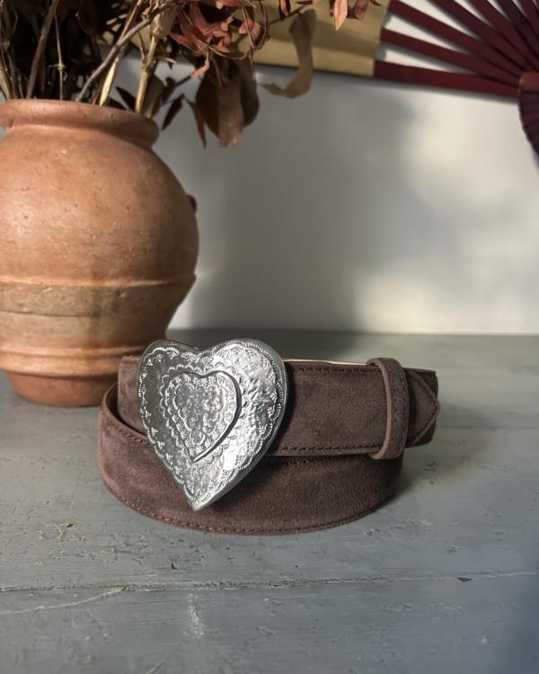 Cintura Cuore - Camoscio Marrone & Cuore in Metallo