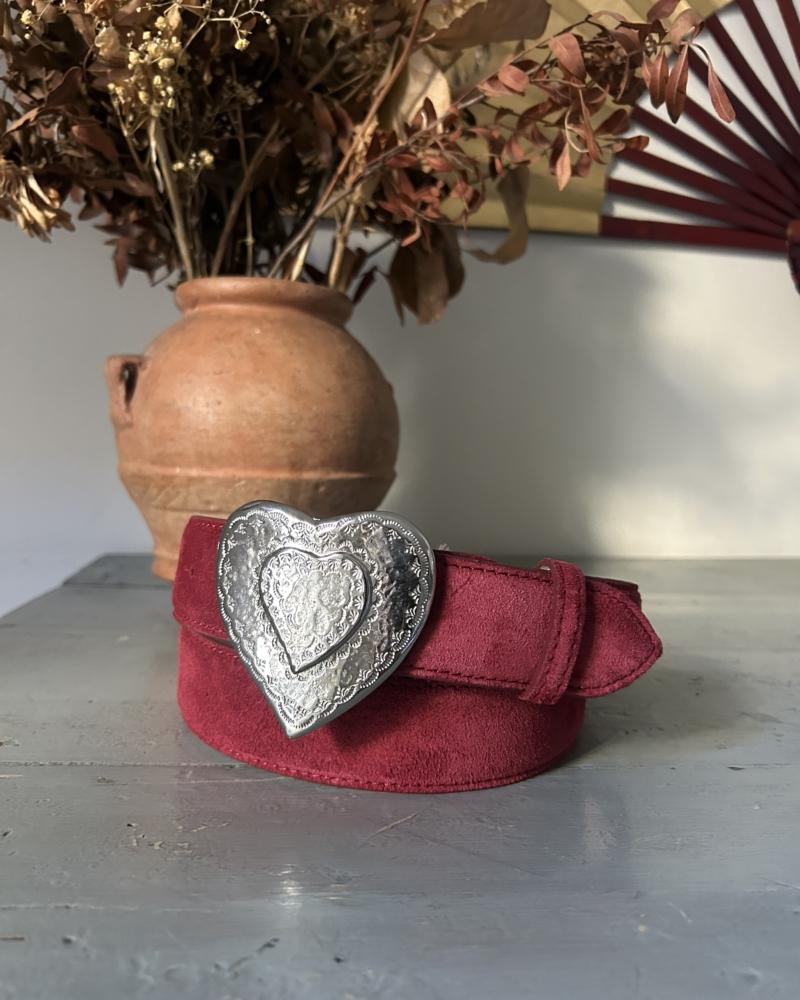 The Heart Belt - Red Suede & Metal Buckle