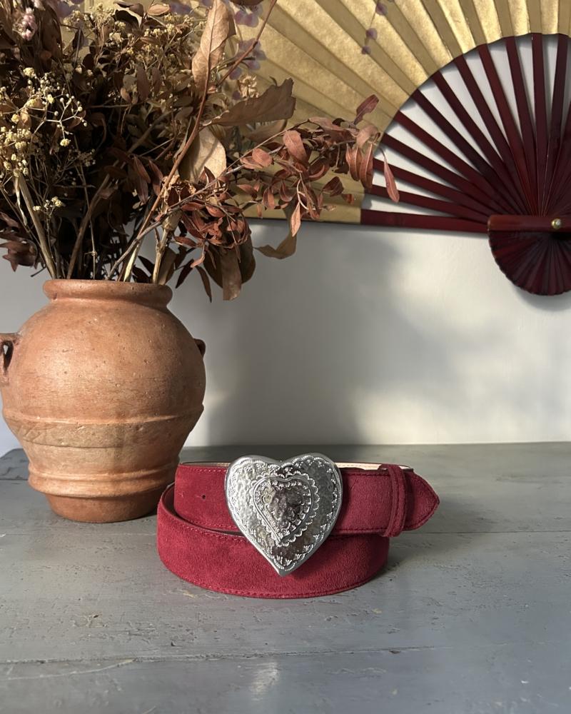 The Heart Belt - Red Suede & Metal Buckle - Image 3