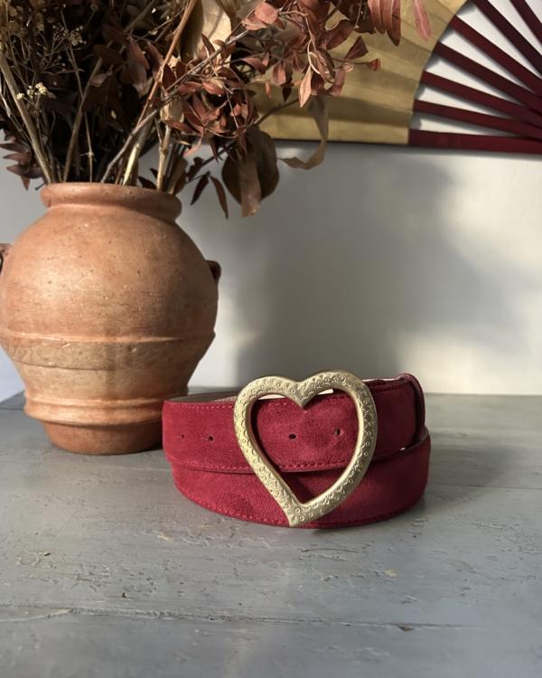 Cintura Cuore - Camoscio Rosso & Cuore in Metallo Dorato