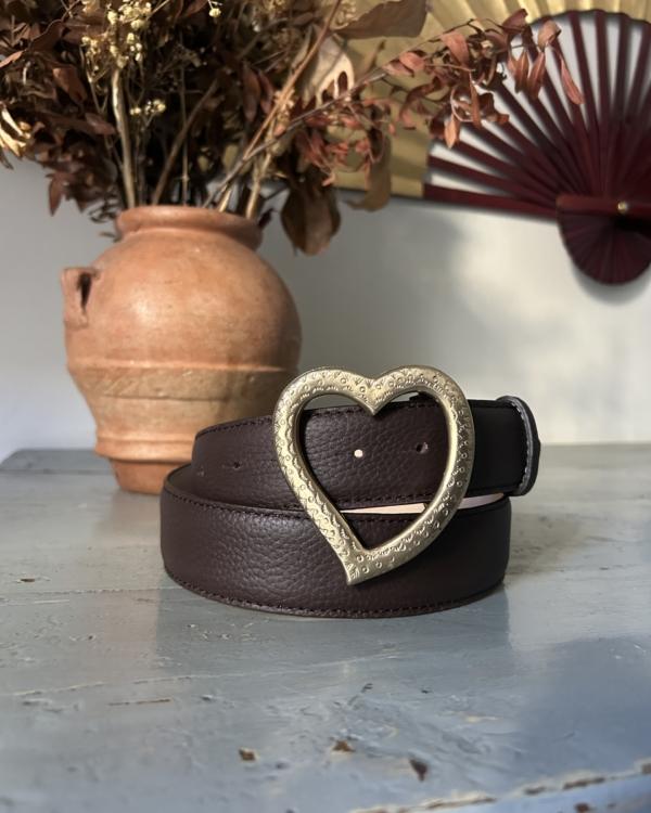 Cintura Cuore - Pelle Marrone & Cuore in Metallo Dorato