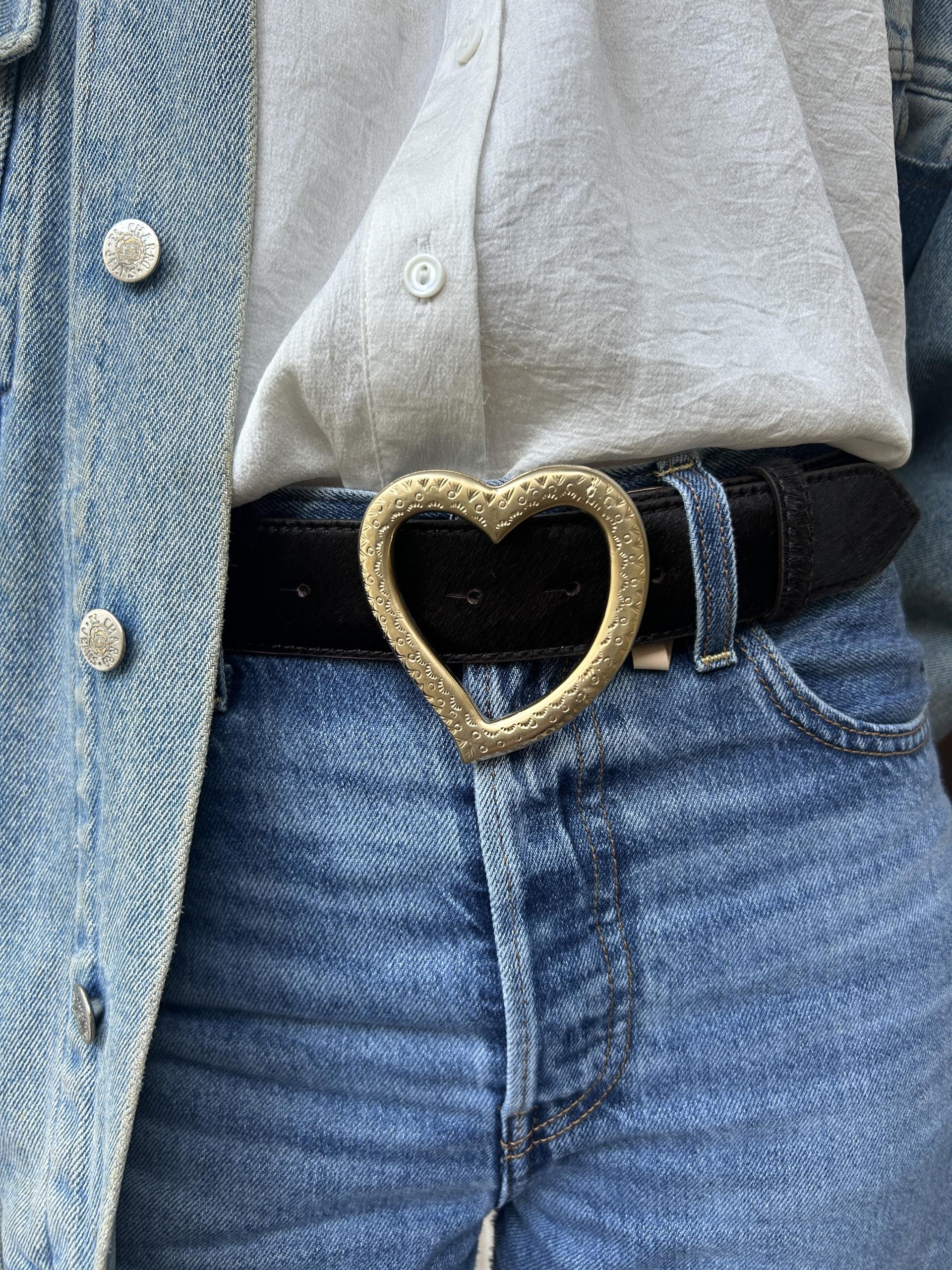 The Heart Belt -Cowhide Leather Pony & Metal Golden Buckle 3 - Image 6