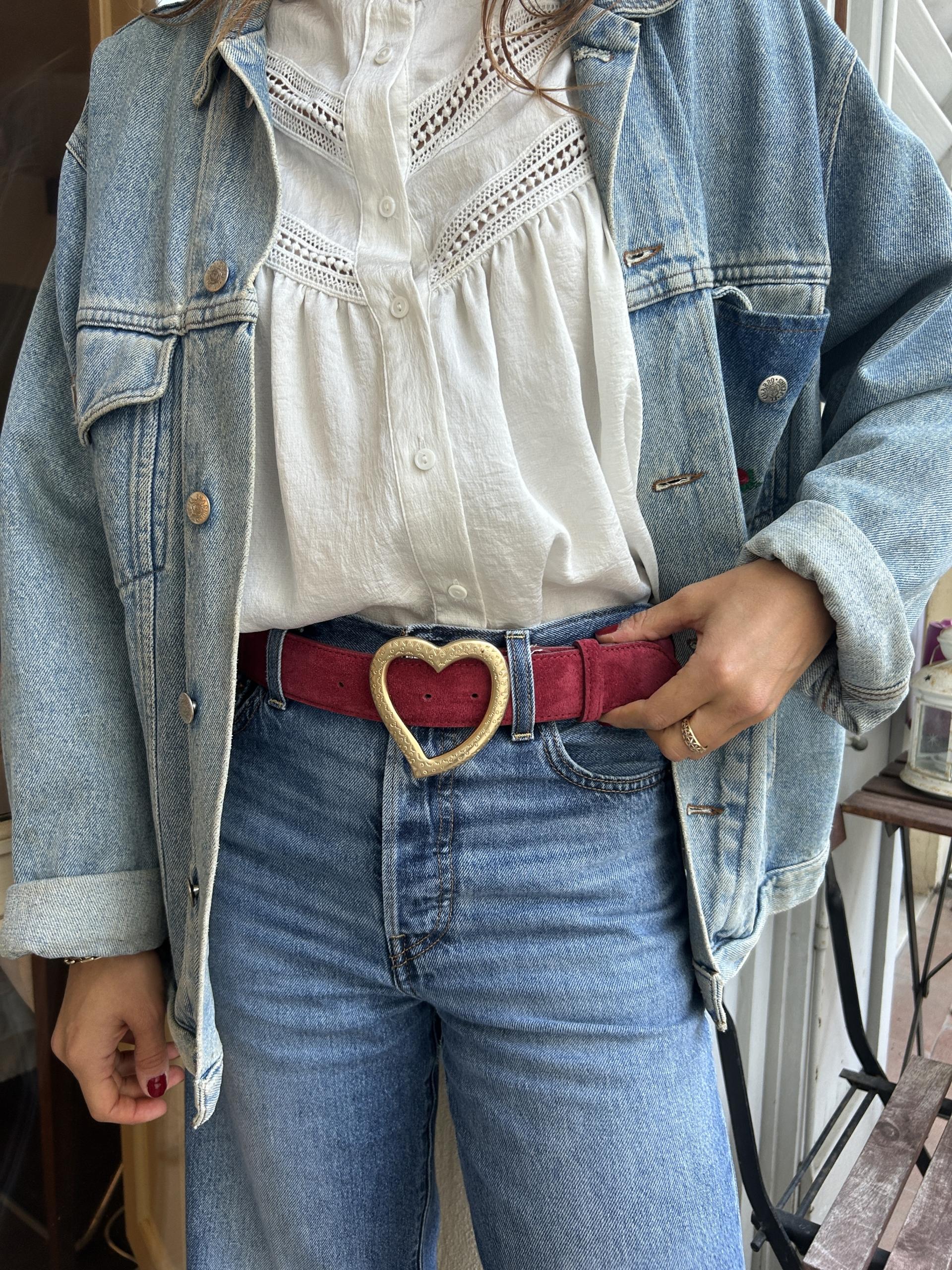 The Heart Belt - Red Suede & Metal Golden Buckle - Image 6