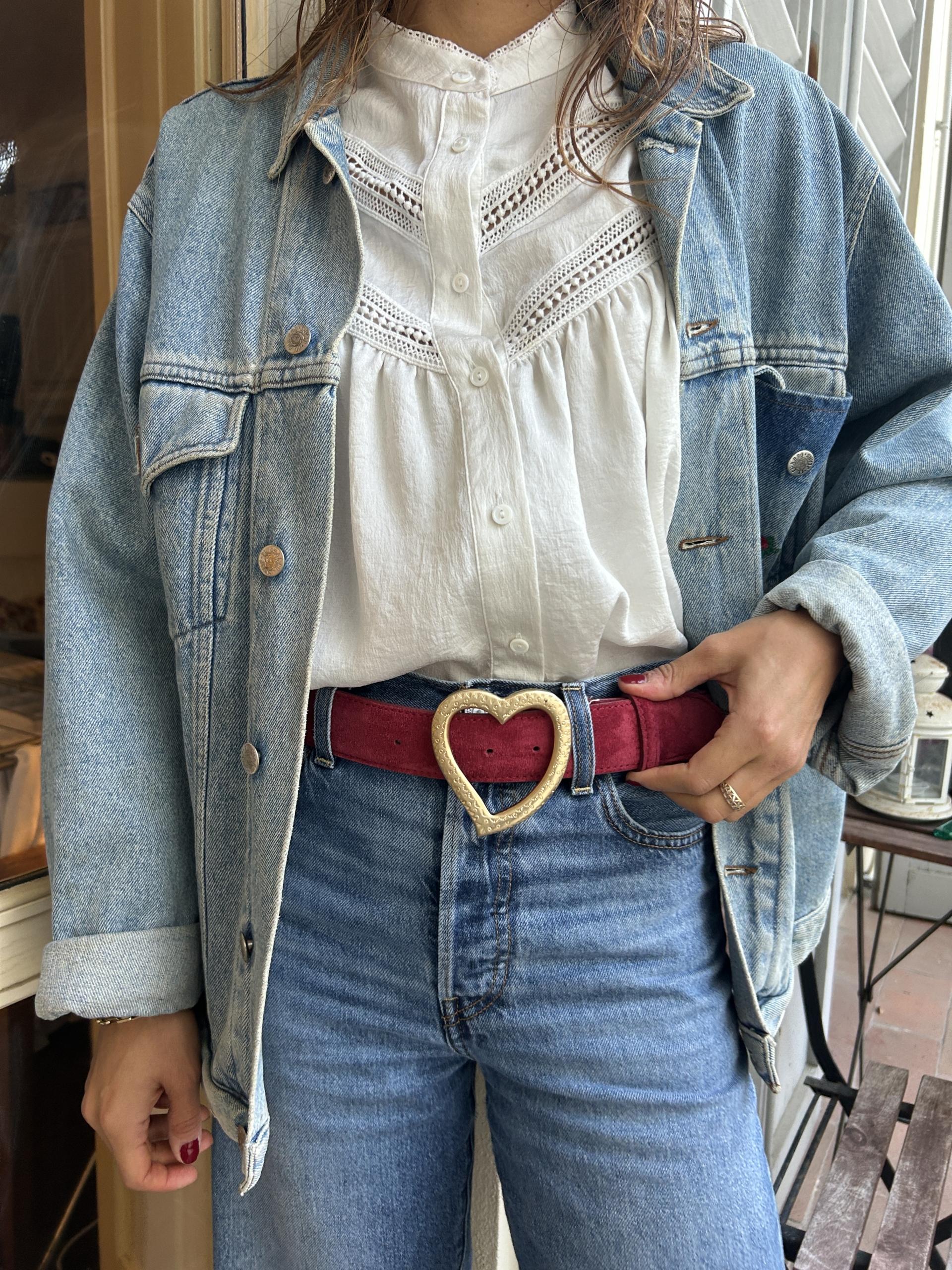 The Heart Belt - Red Suede & Metal Golden Buckle - Image 5