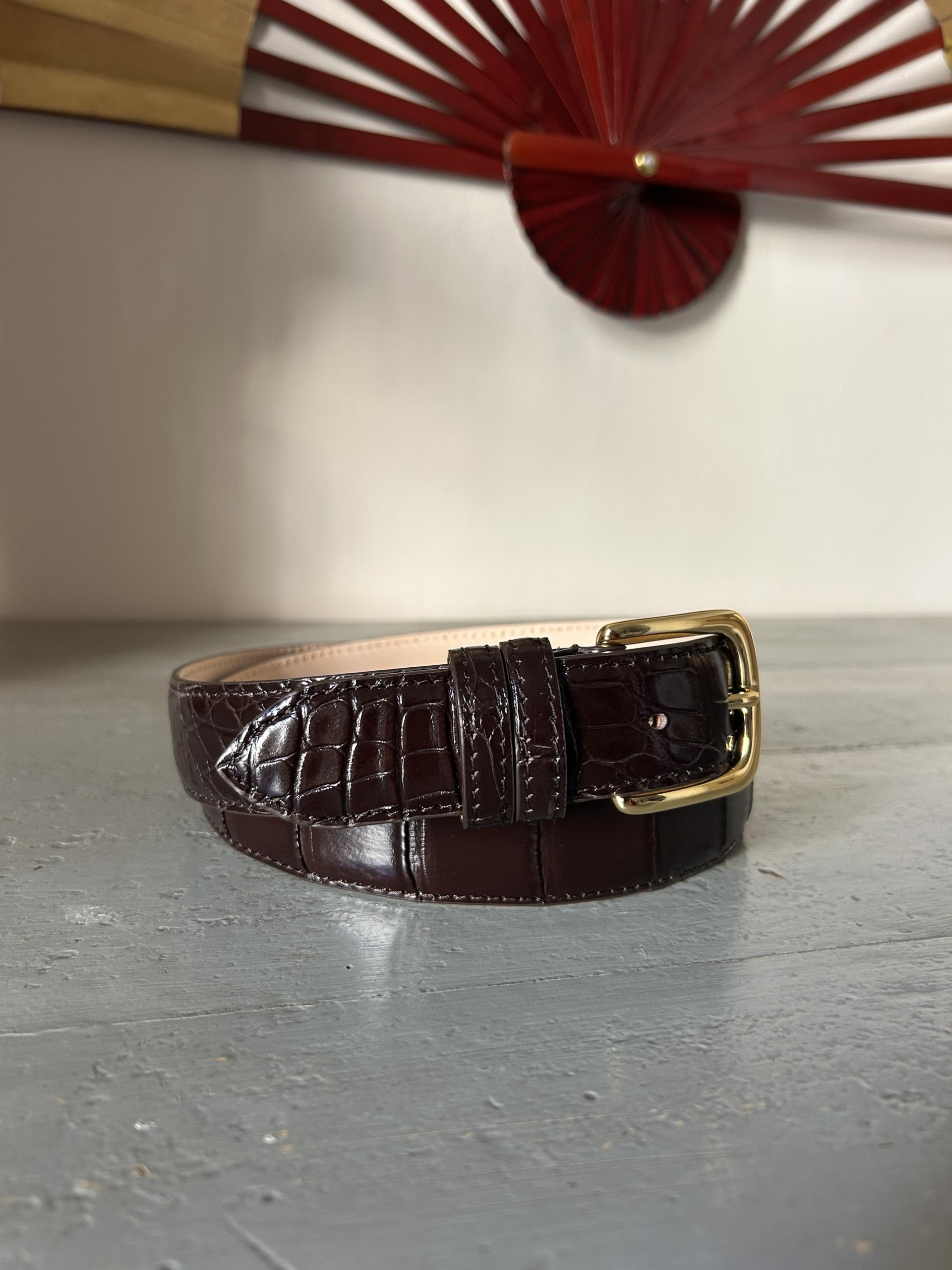 Cintura con fibbia metallo dorato - Cioccolato Fondente - immagine 6