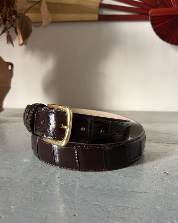 Cintura con fibbia metallo dorato - Cioccolato Fondente