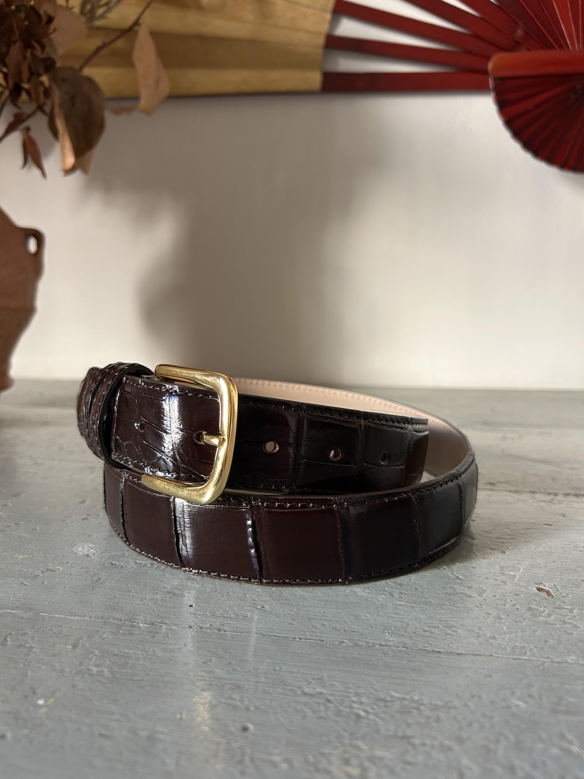 Cintura con fibbia metallo dorato - Cioccolato Fondente