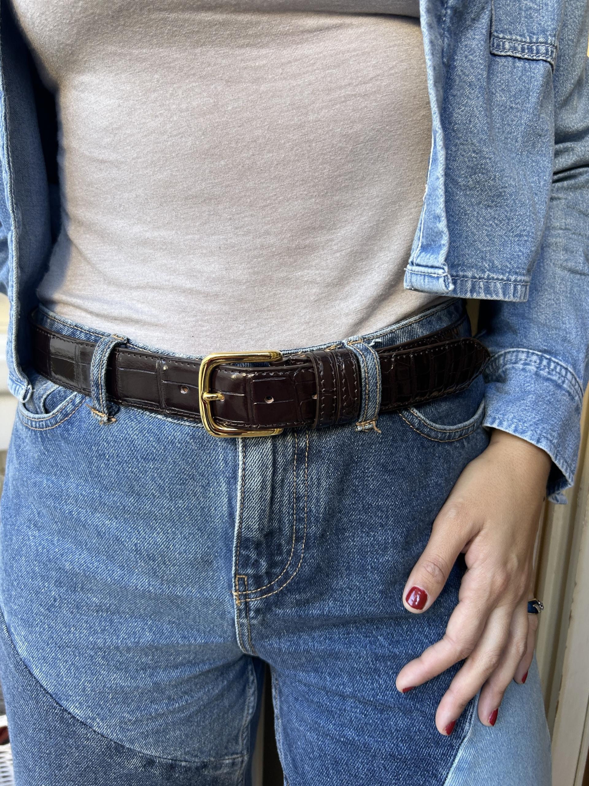 Cintura con fibbia metallo dorato - Cioccolato Fondente - immagine 3